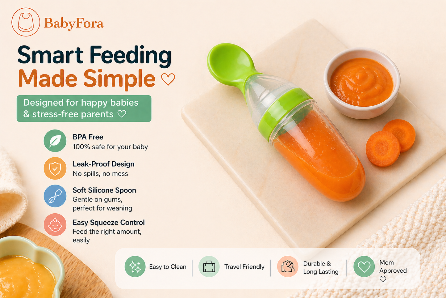 BabyFora Mess-Free Silicone Baby Feeder Bottle
